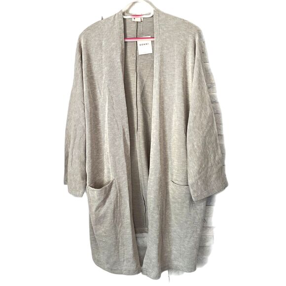 NWT DONNI. Gray Stripe Soft Ribbed Cardigan Sweater Pullover Women's One Size - Picture 2 of 11